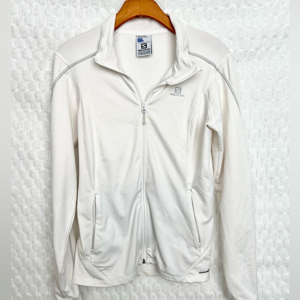 Womens Salomon White Full Zip Lightweight Jacket Size Medium